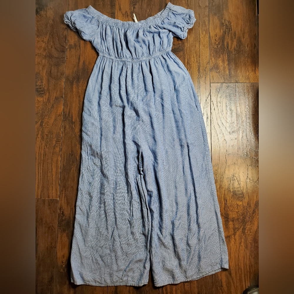 Kimchi Blue Urban Outfitters cap sleeve Pant Jumpsuit Blue Pinstripe sz Small